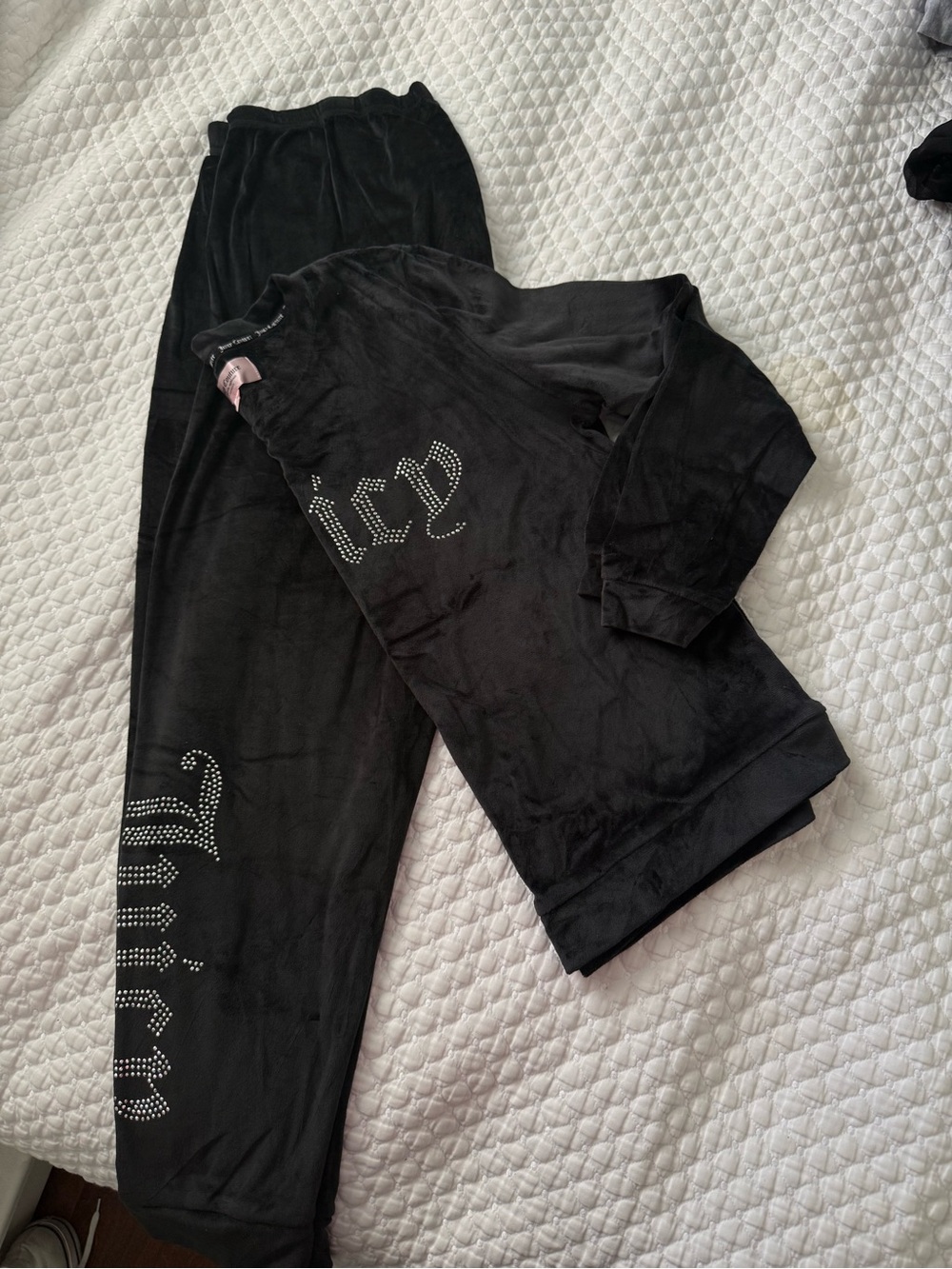 Juicy Couture Black Velour Jogger Set with Crystal Logo
